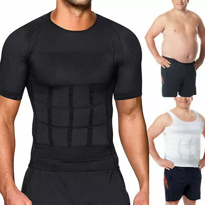 Men's Fashion Compression T-Shirt Body Shaper Crew Neck Muscle Workout Tank Top • $23.55