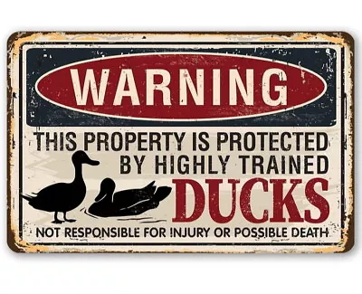 Vintage Warning Property Protected By Ducks Garden Farm Pond House METAL SIGN • £3.99