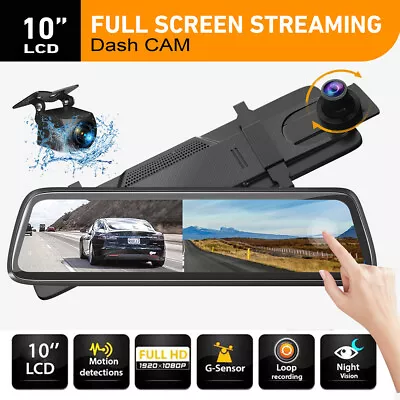 1080P Dash Camera 10  Front Rear View Cam Car DVR Tail Reversing Mirror Recorder • $56.98