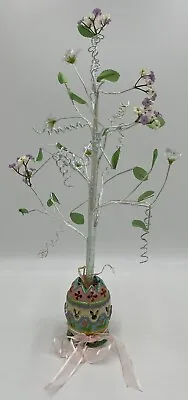 Vintage Easter Tree Flexible Bendable Branches Flowers Leaves Ceramic Egg Base • $17.99
