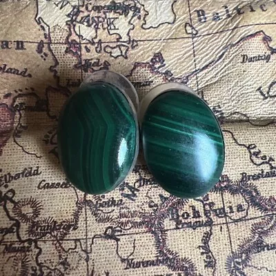 Vintage 925 Sterling Silver Malachite Stud Earrings • $25