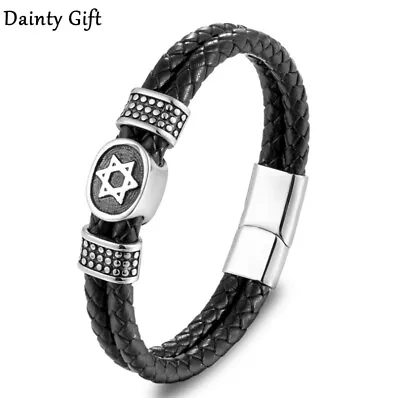 MEN/ Women Star Of David Black Braided Leather Bracelet / Wrist Bangle 6.5-9  • $14.50