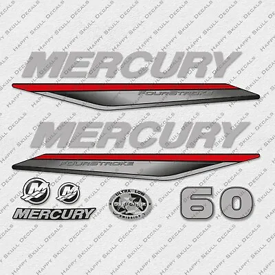 Mercury 60 Hp Four Stroke 2019-2022 RED Outboard Engine Decals Sticker • $53.99