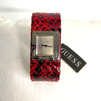 GUESS Silver Tone Square Watch Womens Red Black Python Snake Leather Band NWT • $37.50