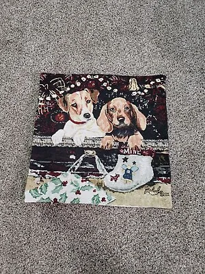 Christmas Tapestry Puppy Pillow Cover Terrier And Dachshund • $15