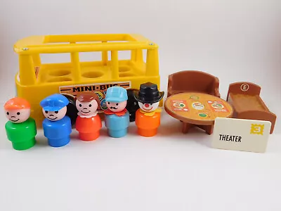 VTG Fisher Price Little People Mixed Lot- Yellow Mini Bus Figures Furniture • $17