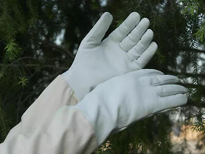 Beekeeping Bee Gloves - Soft White Goats Leather With Cotton Gauntlets All Sizes • £6.39