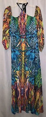 Venus Tropical Colorful Cold Shoulder Maxi Dress Size Large • $14.99