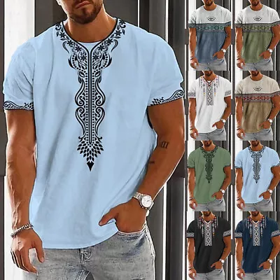 Mens Printed T Shirts Summer Short Sleeve Crew Neck Casual Tee Shirt Top L - 5XL • £3.06