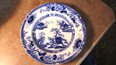 Lovely Antique Flow Blue 7  Dessert Plate Hong Kong Pattern Charles Meigh 1840's • $19.99