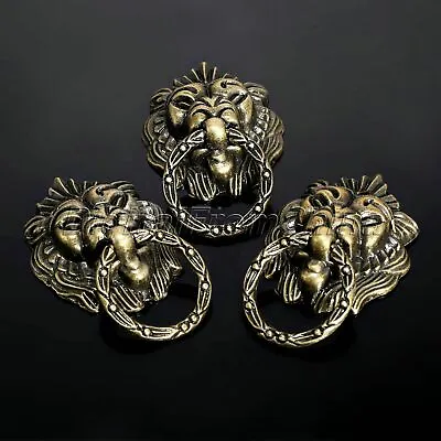 6Pcs Vintage Brass Lion Head Cabinet Dresser Drawer Pulls Door Knobs Handles • $8.08
