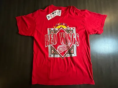 Vintage 90s Logo 7 Graphic Detroit Red Wings T Shirt XL Made In USA New With Tag • $25