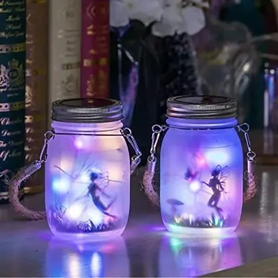 2 Pack Solar Fairy Lanterns OutdoorFrosted Glass Mason Jar Lamp With 30 LEDs • £18.99