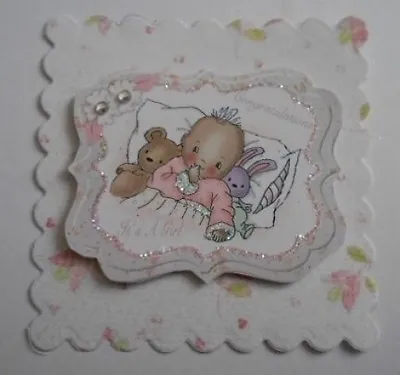 Pack 3 Cutie Baby Girl  Embellishment Toppers For Cards And Crafts • £1.25