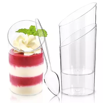 50 Pack Mini Dessert Cups With Spoons - 2.2 Oz Clear Plastic Parfait Cups Reu... • $25.66