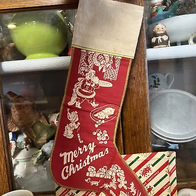 Vintage Christmas Stocking W/Santa Fireplace W/ Stockings Elf And Toys W/ Box • $24.99