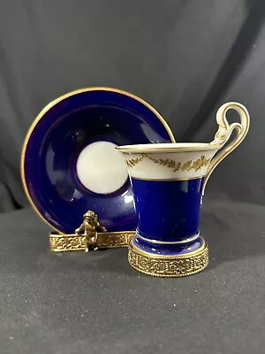 Rare Antique Royal Blue Meissen Cup &Saucer & Stand . Snake Handle 3” H Marked • $202.30