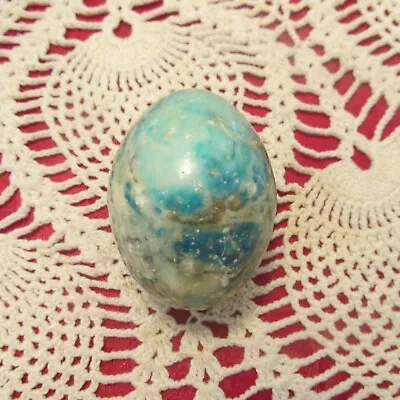 Vintage Alabaster Marble Egg  Blue-green With Gold-grey Swirls 2.75  Tall • $4