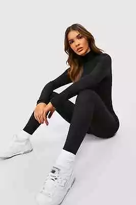 SEXY Women's Boohoo Rib Long Sleeve Jumpsuit Slim Unitard Leggings Yoga • £9.99