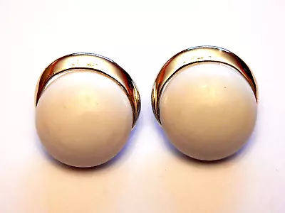 Vintage Signed Begere White Round Clip On Earrings With Silver Trim 1 Inch Wide • $17.99
