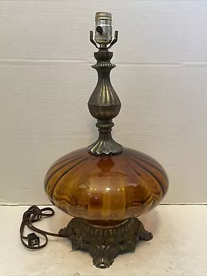 Vintage/Pre-Owned*MCM Brown Glass End Table Lamp W/Inner Light*Tested/Working • $94.50