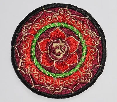 * Sew On Patch * Nepalese Made * 8.3 Cm * Lotus Om - Red Purple • £2.25