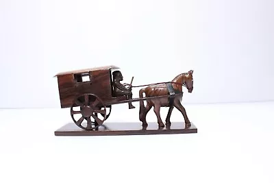 Horse Cart Wooden Table Top Home Office Shelf Decor Vintage Handmade Statue Rare • $80