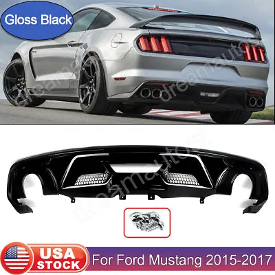 Fits For 2015-2017 Ford Mustang Rear Bumper Lip Diffuser GT500 Look Glossy Black • $180.49