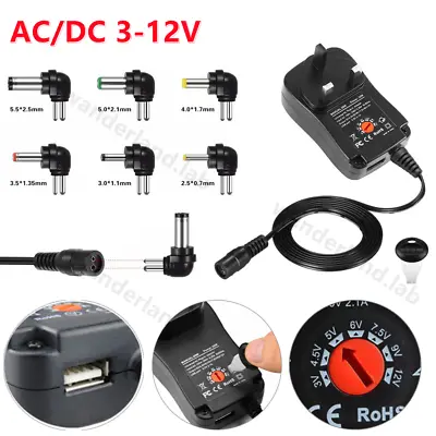 Adjustable 3-12V Voltage Adaptor Charger USB AC/DC Power Supply Adapte Universal • £8.99