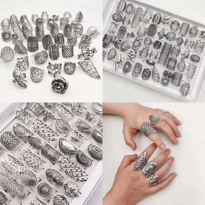 Rings Wholesale Lot 24 Pieces Asst Silver Unisex Ring Larger Sizes Chunky NEW • $48