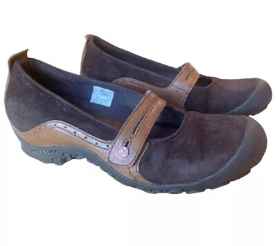 Merrell Women’s Size 9.5 Plaza Bandeau Mary Janes Slip-ons Brown Suede Leather • $19.99