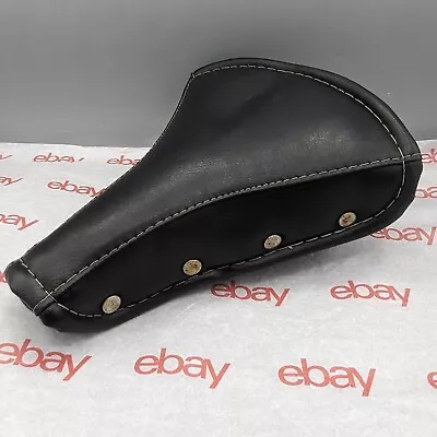 Vintage Schwinn Approved Riveted Dual Spring Saddle - Black Leather 1970s Good • $19.99