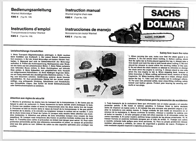 Sachs Dolmar Chainsaw Kms 4 Owner Manual • £9.64