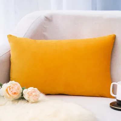 UK Colourful Velvet Soft Plain Cushion Cover Throw Pillow Case Sofa Decor 12x20  • £6.48