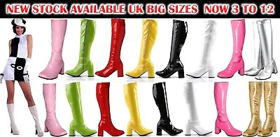 New Ladies Women's Sexy GoGo Boots Knee High Patent Cool 60's 70s Eyelet Party • £29.99