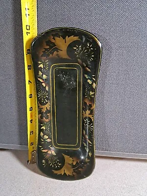 Vintage Painted Metal Trinket Tray Rectangular 10.25in Flower & Leaf #1990L179 • $10.36