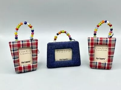 Pier One Imports Fabric Mini Photo Frames Ornaments Set Of 3 Beaded  2x2.5  New • $12