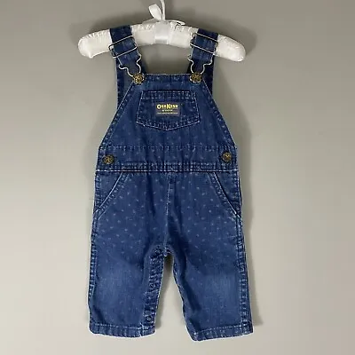 Vintage Oshkosh Bgosh Floral Baby Denim Overalls Sz 9 Months Blue Jean USA Made • $14.95