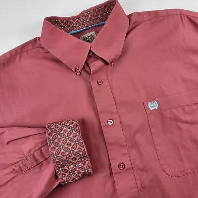 Cinch Shirt Mens Large Coral Pink Button Up Embroidered Long Sleeve Flip Cuff • $22.98