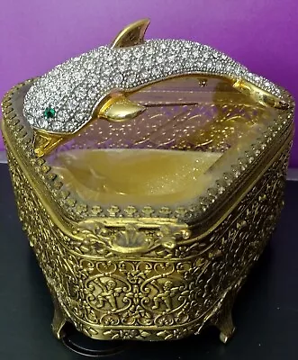 Vintage Triangle Jewelry Box W/ Beveled Glass & Beautifully Ornate Broach (#227) • $25