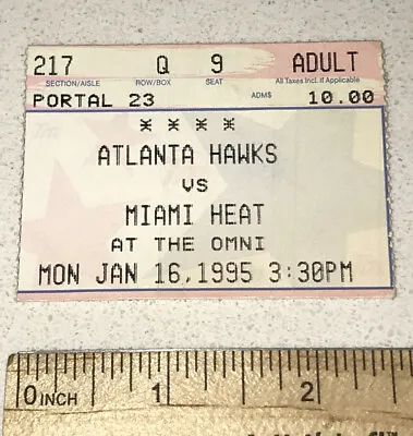 Miami Heat Atlanta Hawks OMNI 1/16/95 Ticket Stub Lenny Wilkens Win #942 • $38.49