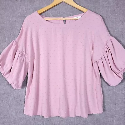 ANTHROPOLOGIE MINE Top Women's Large Rayon Pink Swiss Polka Dots Puff Sleeves • $23.89