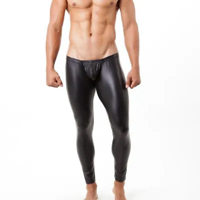 Men Faux Leather Leggings Metallic Stretch Low Waist Pants Trousers Slim Fashion • $14.73