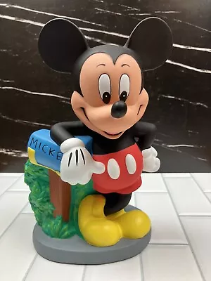 Vintage Disney Mickey Mouse W/Mailbox 90s Plastic 8-1/4” PVC Coin Piggy Bank • $16