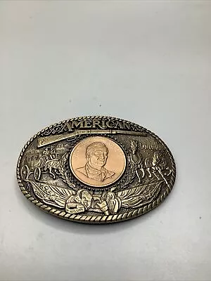 Vtg John Wayne Rainy Mountain Designs INC An American” Brass Belt Buckle New • $49.99