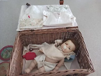 Antique Tiny Tears Baby Doll 1950's Includes Basket Clothing Accessories • $40
