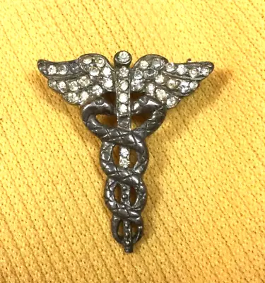 Vintage Sterling Silver Medical Caduceus Pin With 38 Stones • $15