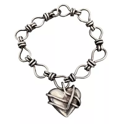 Vintage Zina 925 Sterling Silver Heart Charm Chain Bracelet 6.5 Inch • $81