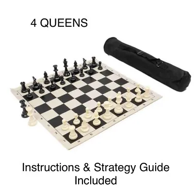 Tournament Chess Set Complete✅Plastic Pieces/4 Queens✅Black Board& Black Bag✅ • $39.99