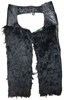 Vintage Genuine Leather Chaps Black W/ Fur Accents Men’s Size Medium Protech • $225